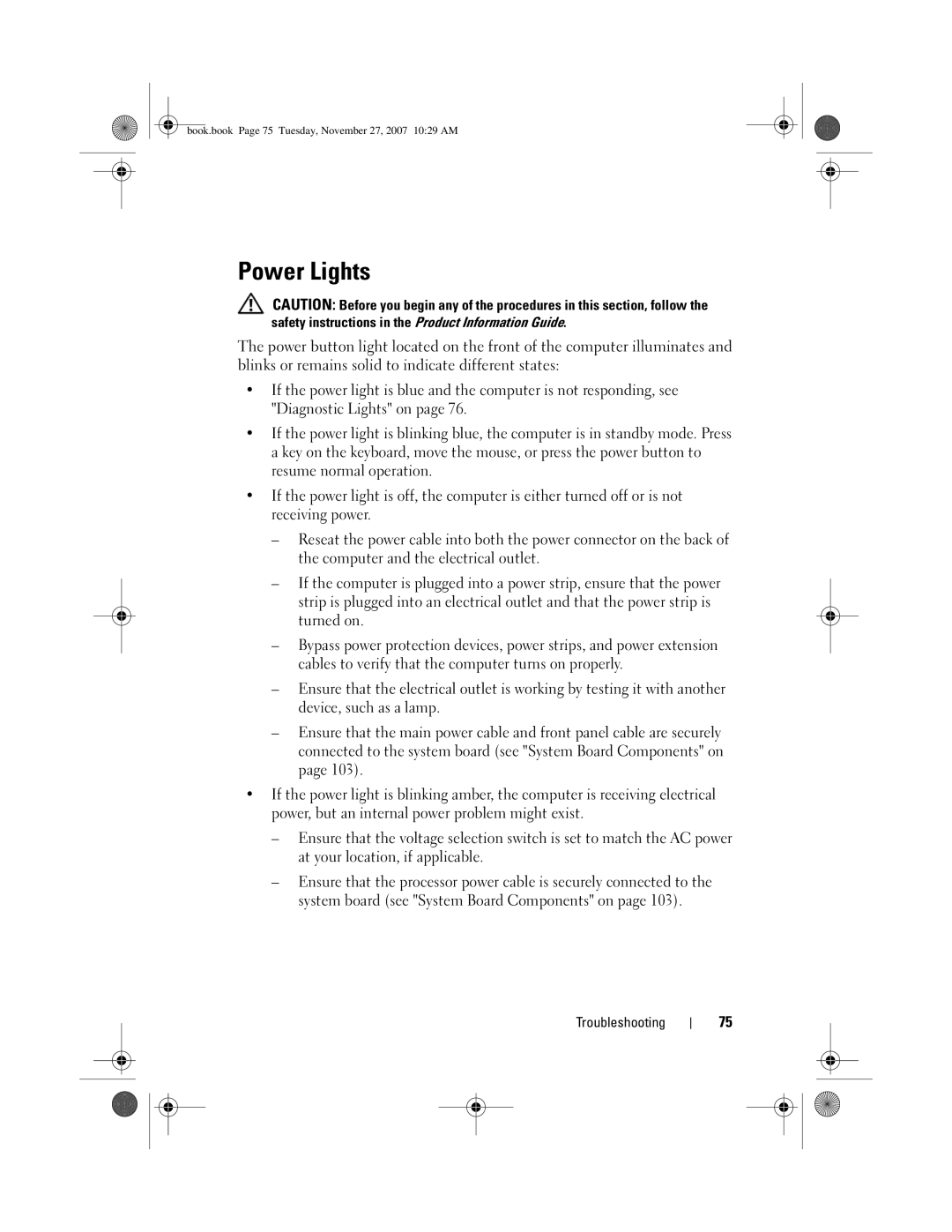 Dell DC01L, GX404 owner manual Power Lights 