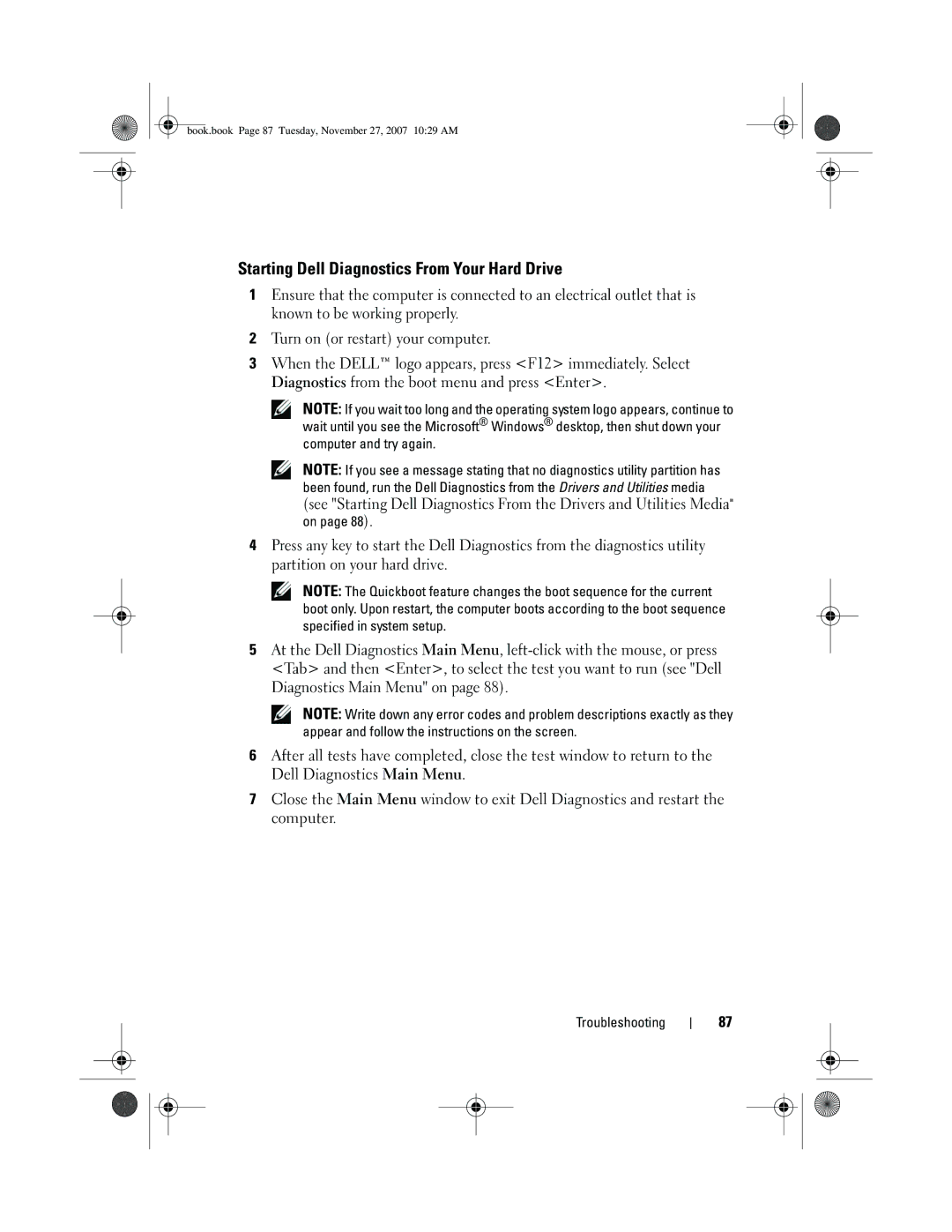 Dell DC01L, GX404 owner manual Starting Dell Diagnostics From Your Hard Drive 