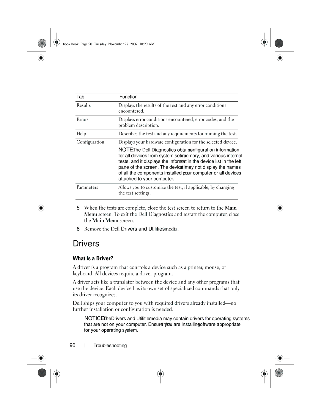 Dell GX404, DC01L owner manual Drivers, What Is a Driver?, Tab Function, Attached to your computer 