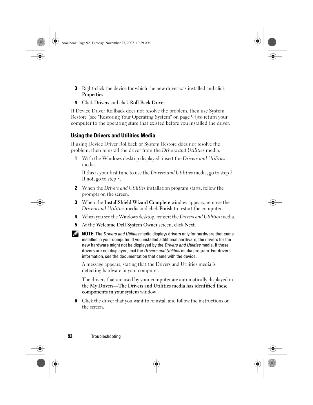 Dell GX404, DC01L owner manual Using the Drivers and Utilities Media 