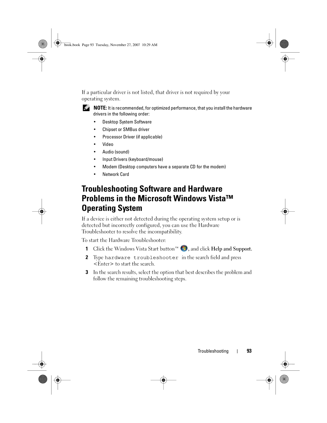 Dell DC01L, GX404 owner manual Book.book Page 93 Tuesday, November 27, 2007 1029 AM 