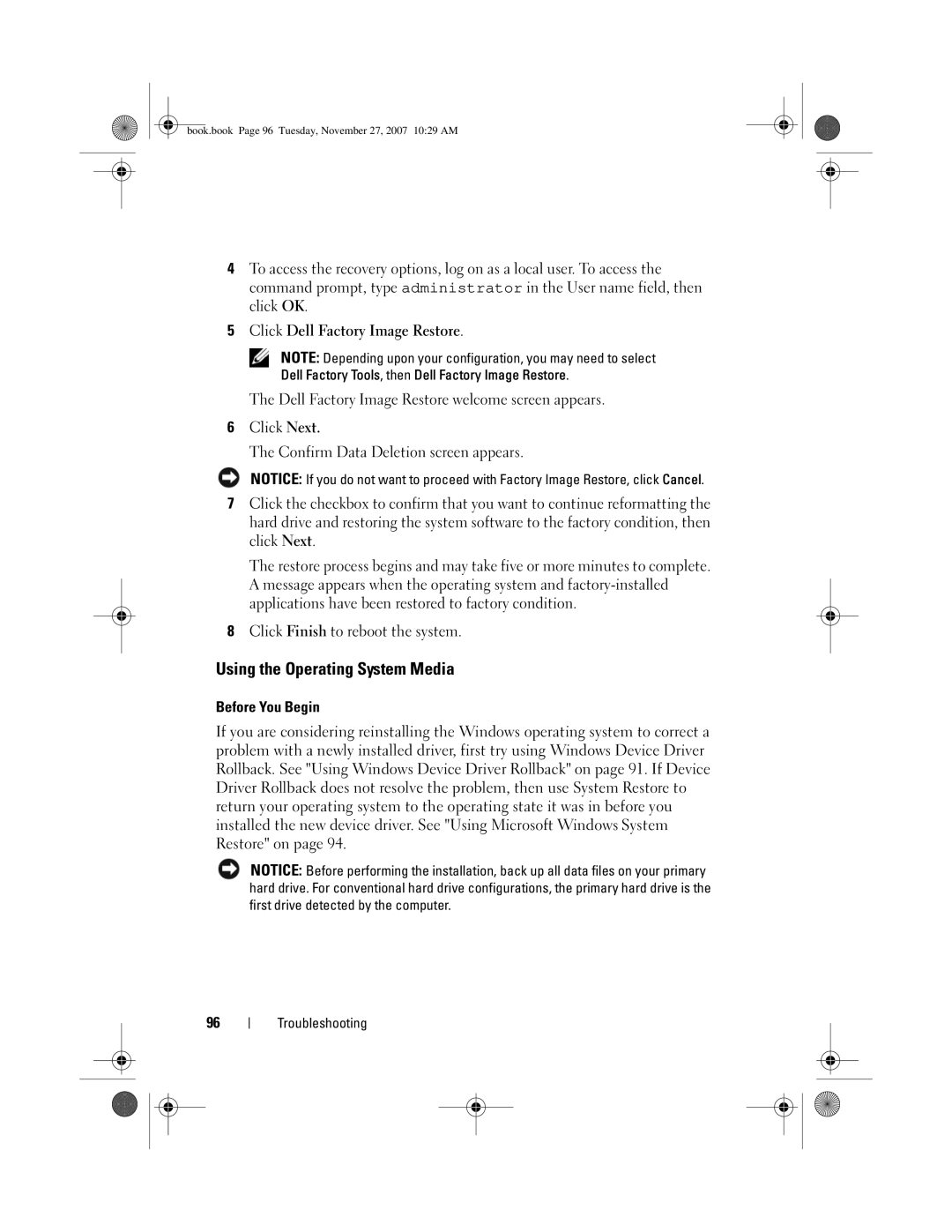 Dell GX404, DC01L owner manual Using the Operating System Media 