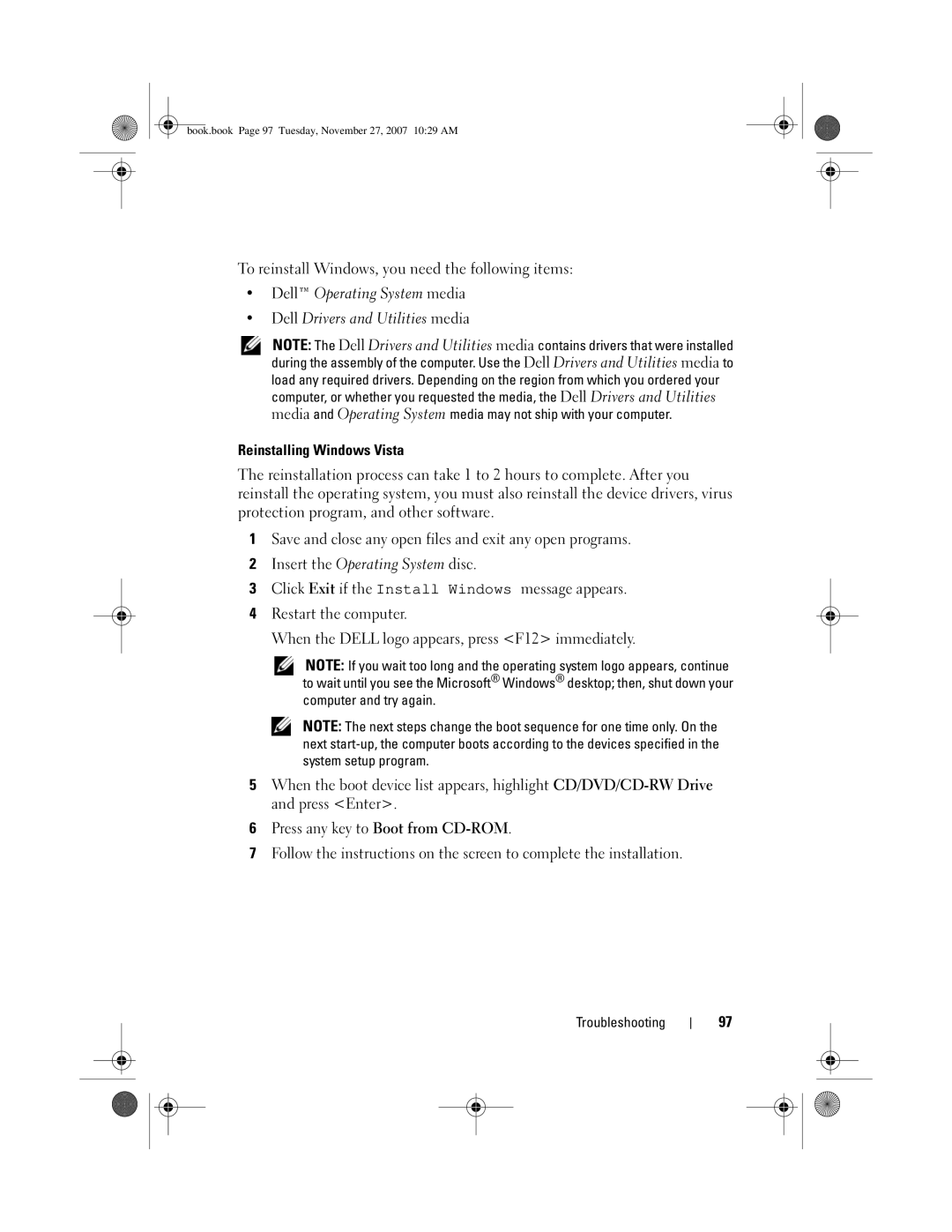 Dell DC01L, GX404 owner manual To reinstall Windows, you need the following items 