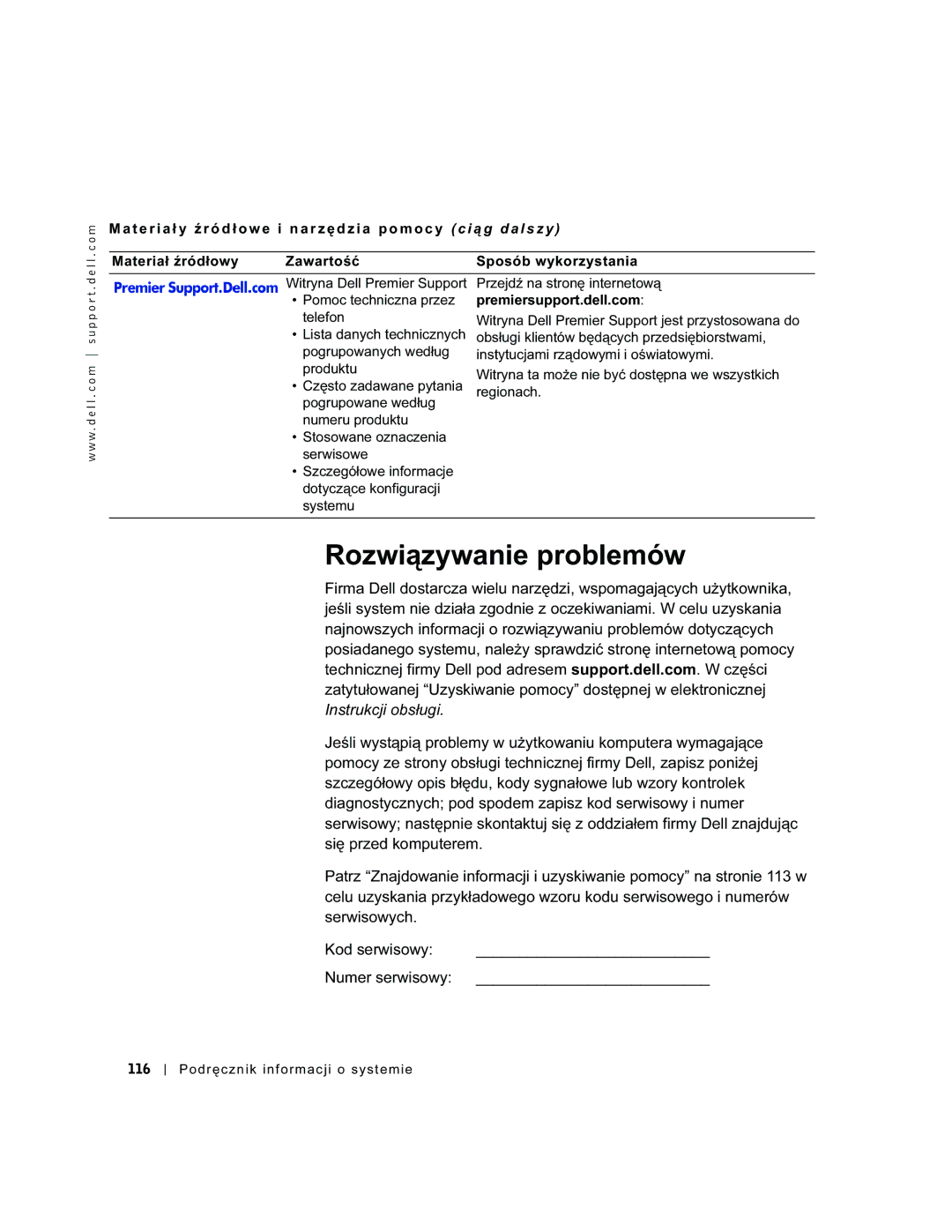 Dell 94CGN, GX50 manual Rozwiązywanie problemów, 116 