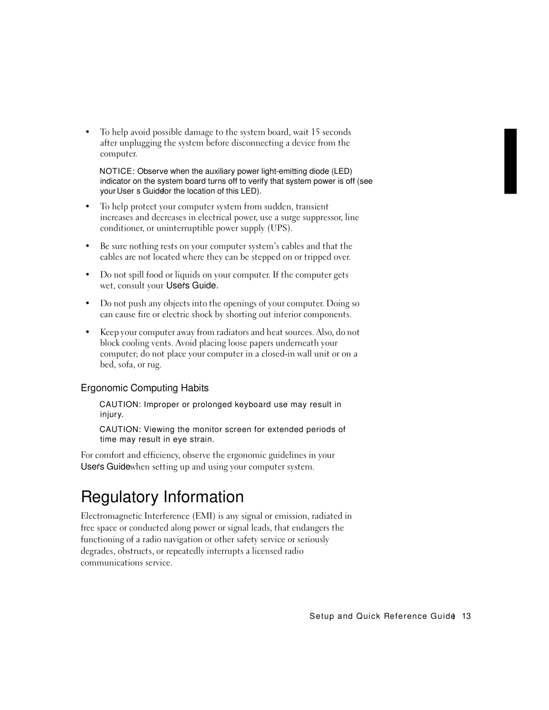 Dell GX50, 94CGN manual Regulatory Information, Ergonomic Computing Habits 