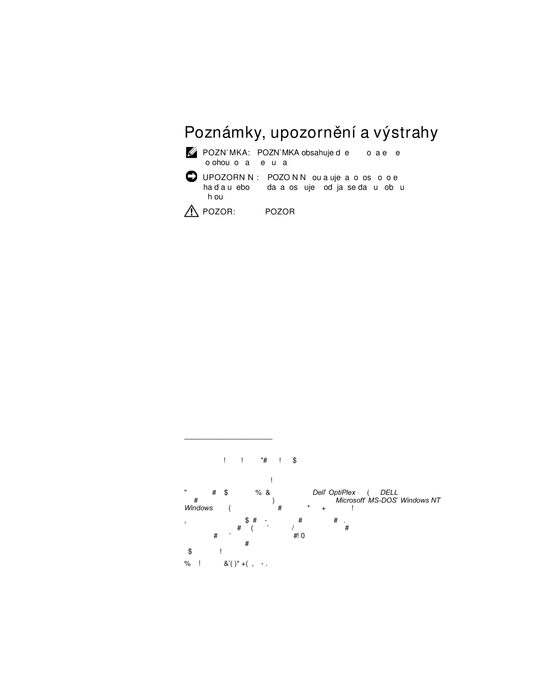 Dell 94CGN, GX50 manual Poznámky, upozornění a výstrahy 