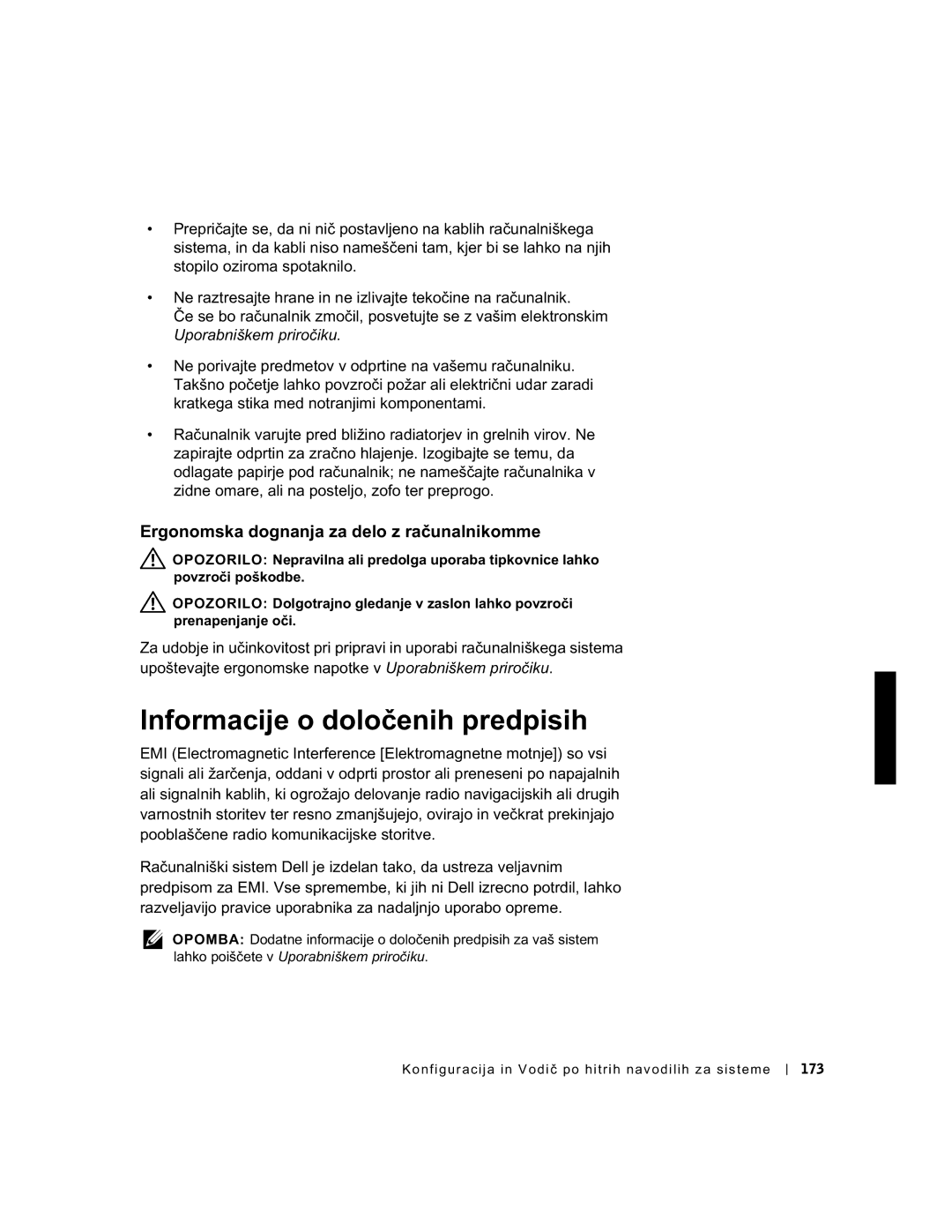 Dell GX50, 94CGN manual Informacije o določenih predpisih, Ergonomska dognanja za delo z računalnikomme 