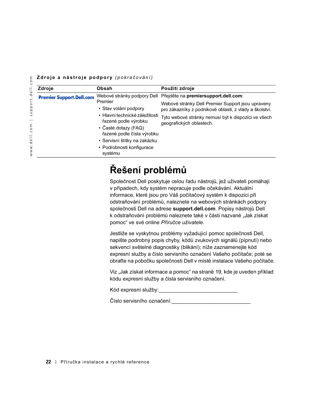 Dell 94CGN, GX50 manual Řešení problémů 