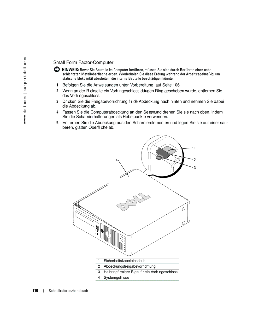 Dell GX520 manual Small Form Factor-Computer, 110 