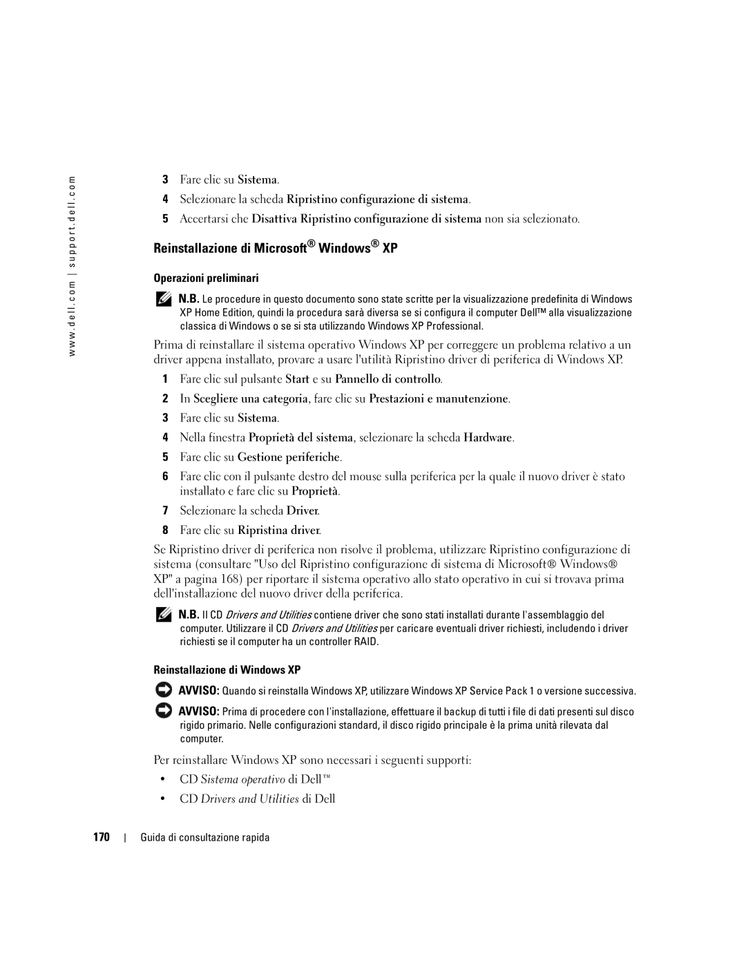 Dell GX520 manual Reinstallazione di Microsoft Windows XP 