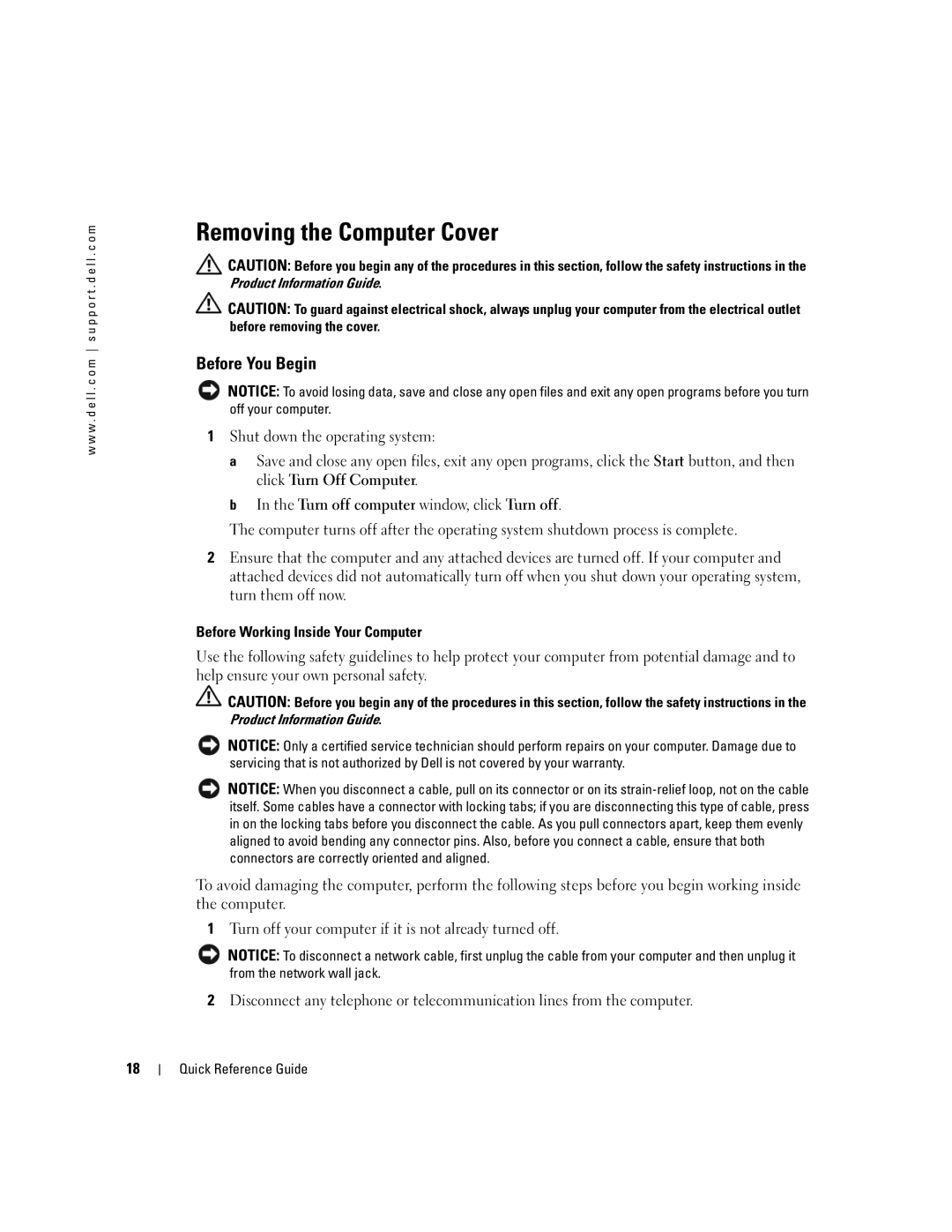 Dell GX520 manual Removing the Computer Cover, Before You Begin 