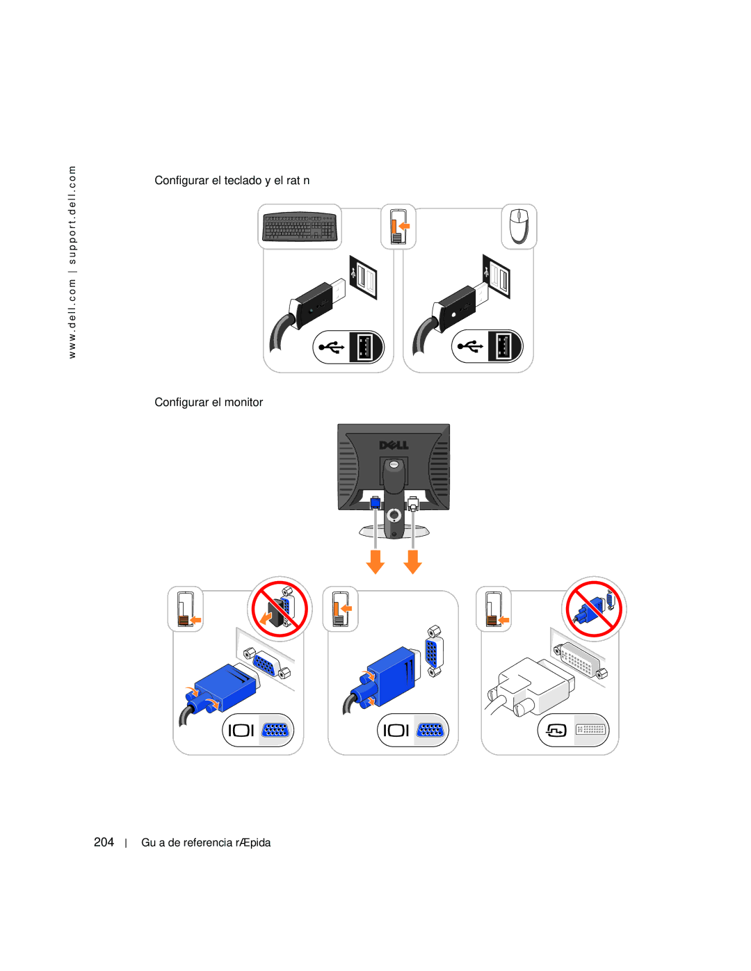 Dell GX520 manual Configurar el teclado y el ratón Configurar el monitor 204 