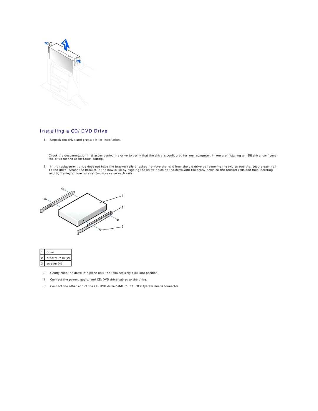 Dell GX60 manual Installing a CD/DVD Drive 