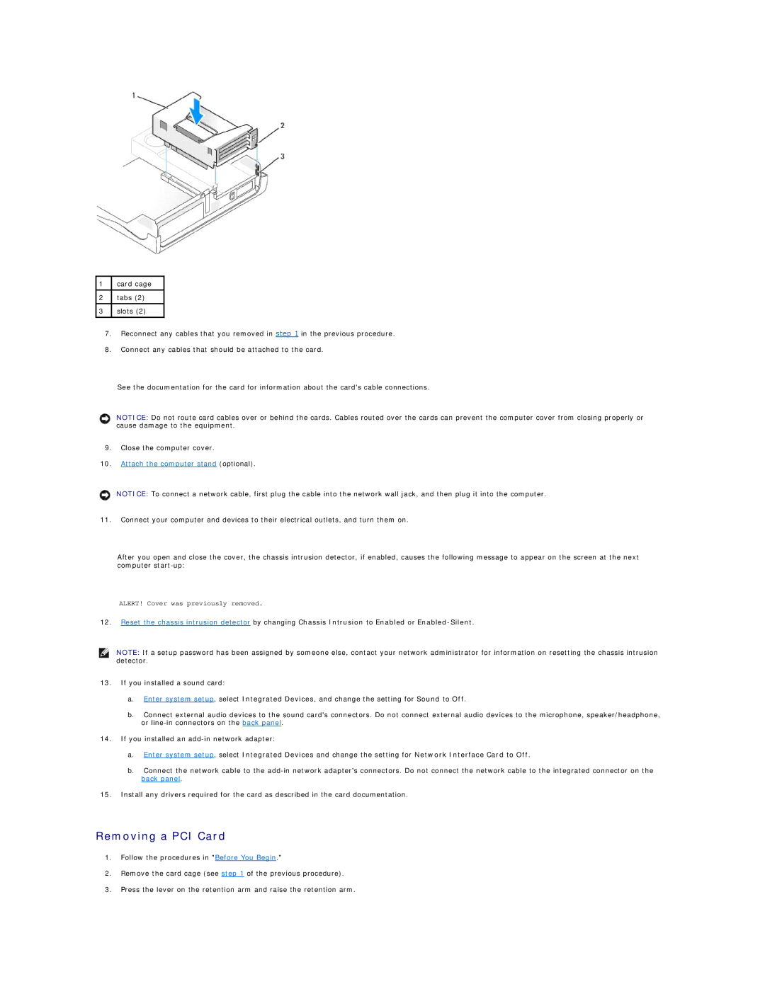 Dell GX60 manual Removing a PCI Card 