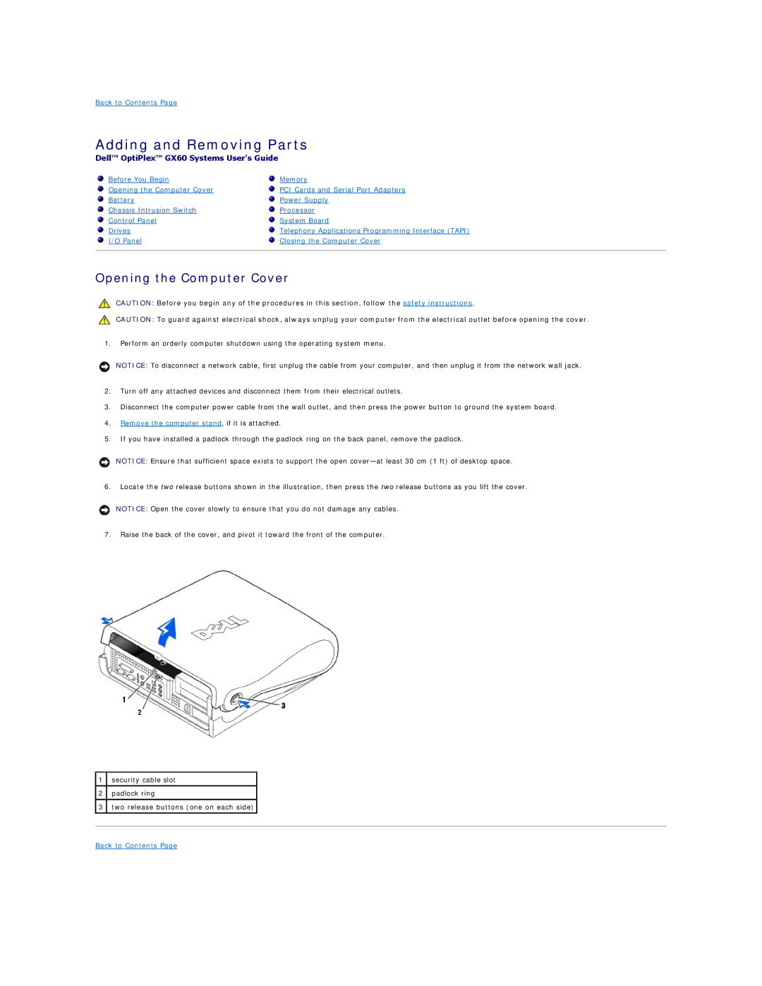 Dell GX60 manual Adding and Removing Parts, Opening the Computer Cover 