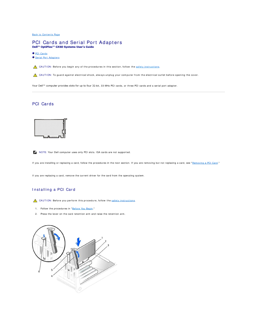 Dell GX60 manual PCI Cards and Serial Port Adapters 