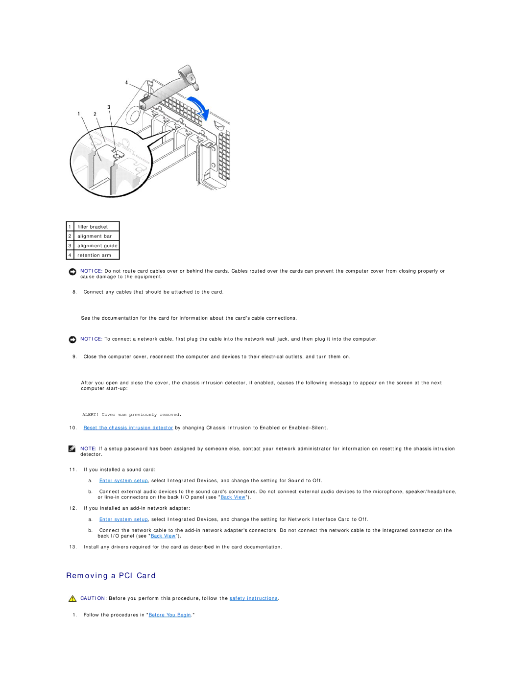 Dell GX60 manual Removing a PCI Card 