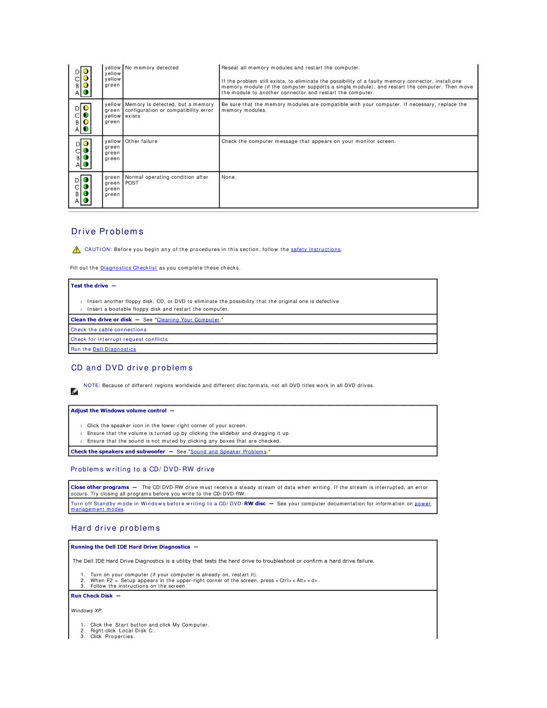 Dell GX60 manual Drive Problems, CD and DVD drive problems, Hard drive problems, Problems writing to a CD/DVD-RW drive 