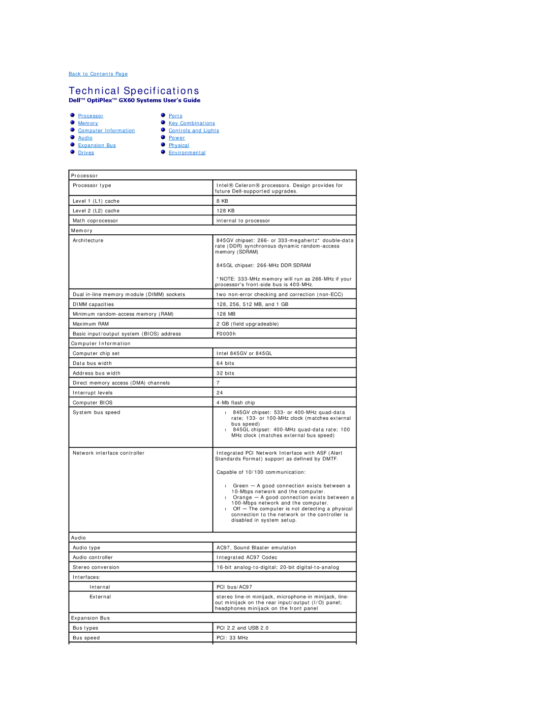 Dell GX60 manual Technical Specifications 