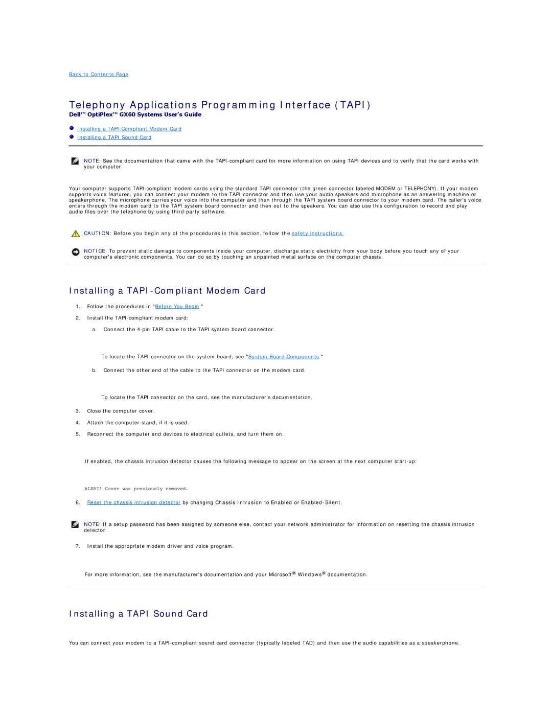 Dell GX60 manual Telephony Applications Programming Interface Tapi, Installing a TAPI-Compliant Modem Card 