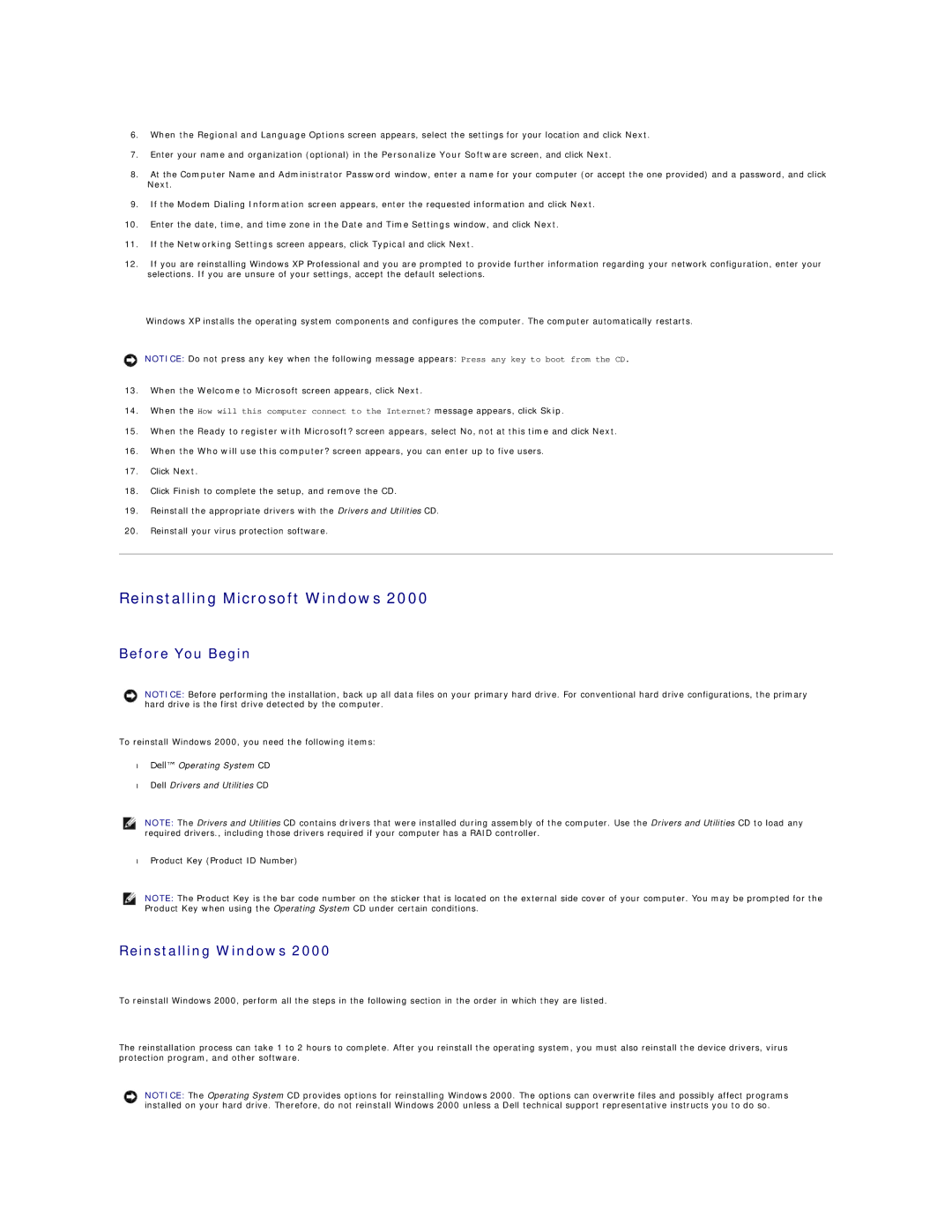 Dell GX60 manual Reinstalling Microsoft Windows, Reinstalling Windows 