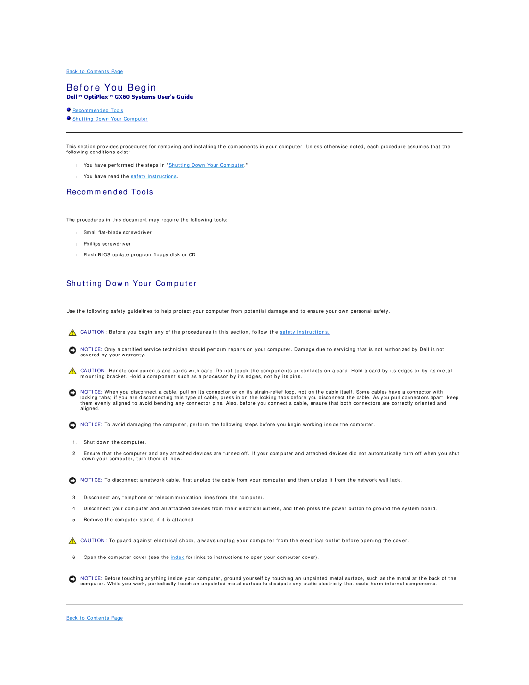 Dell GX60 manual Before You Begin, Recommended Tools, Shutting Down Your Computer 