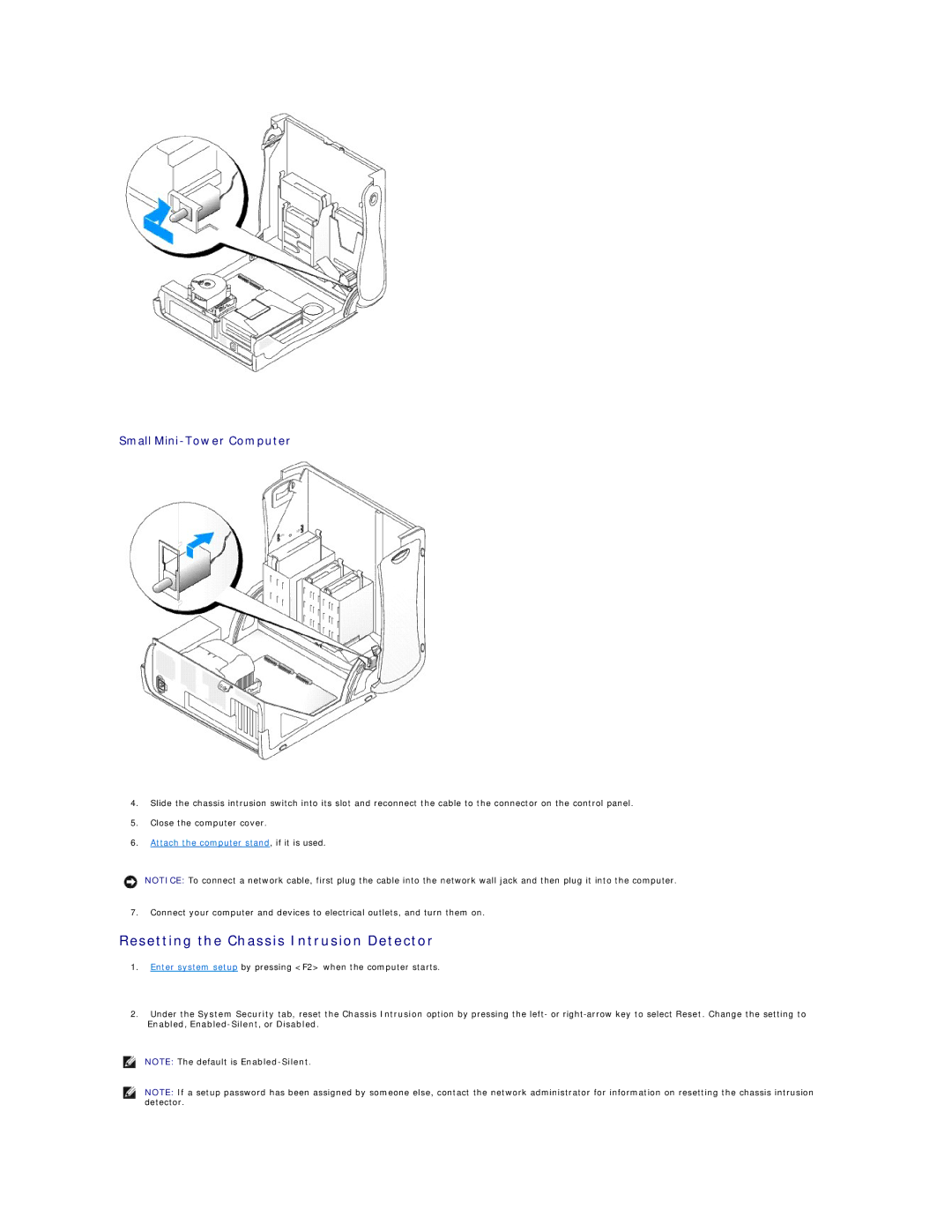 Dell GX60 manual Resetting the Chassis Intrusion Detector, Small Mini-Tower Computer 