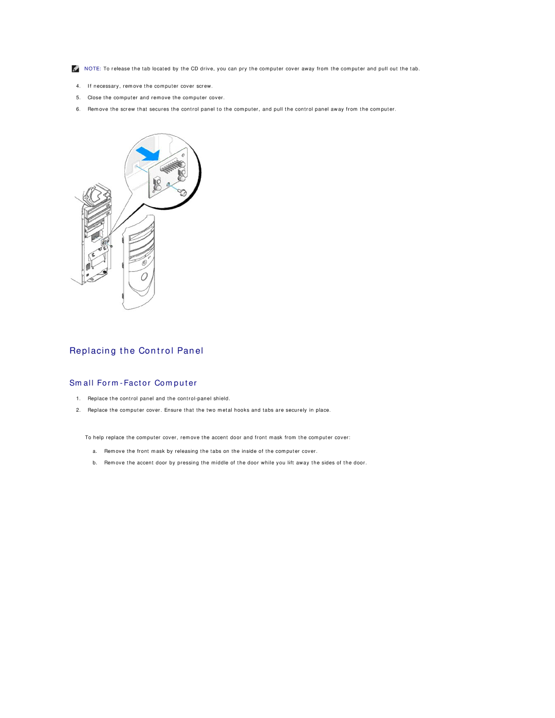 Dell GX60 manual Replacing the Control Panel 