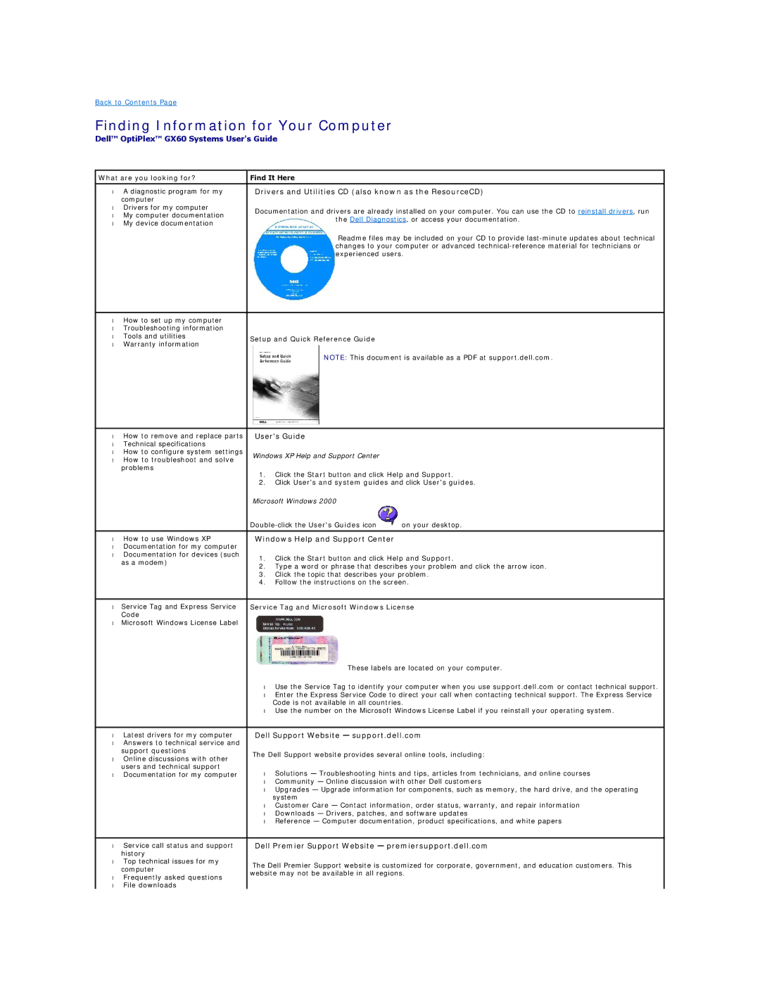 Dell GX60 manual Finding Information for Your Computer 