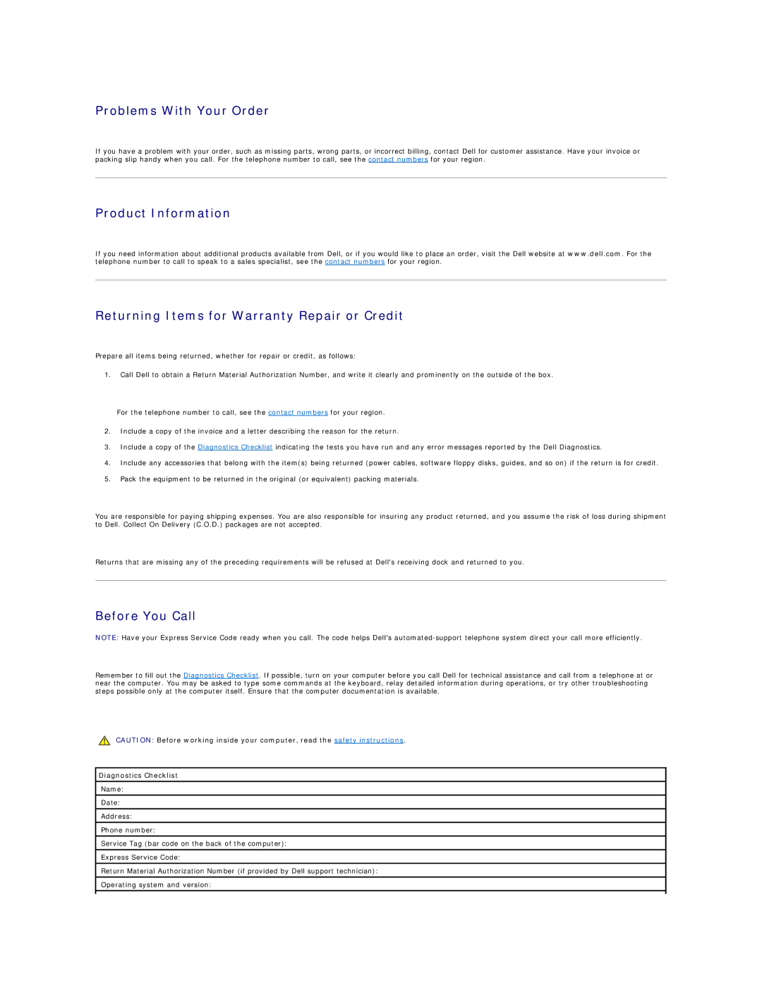 Dell GX60 manual Problems With Your Order, Before You Call, Diagnostics Checklist 