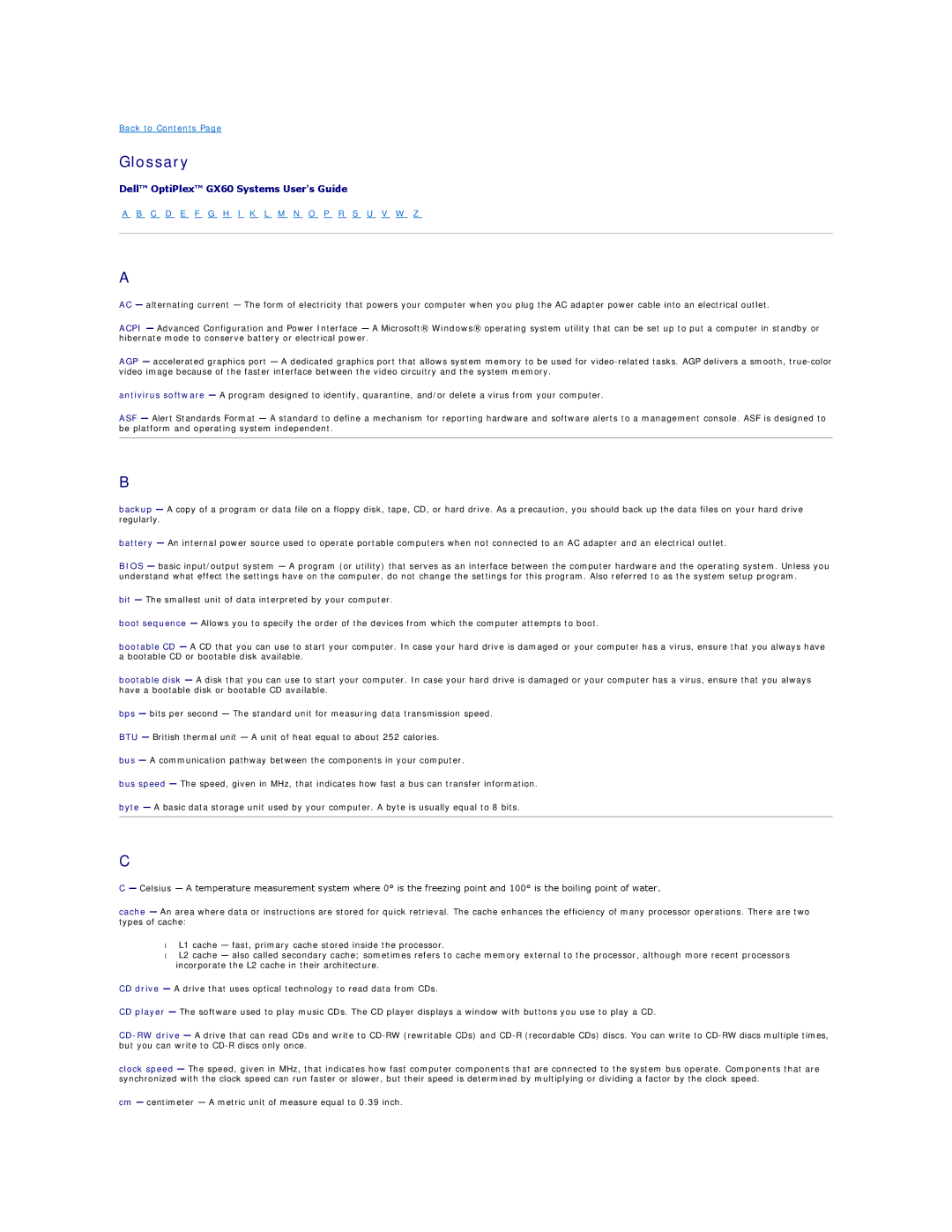 Dell GX60 manual Glossary, C D E F G H I K L M N O P R S U V W Z 