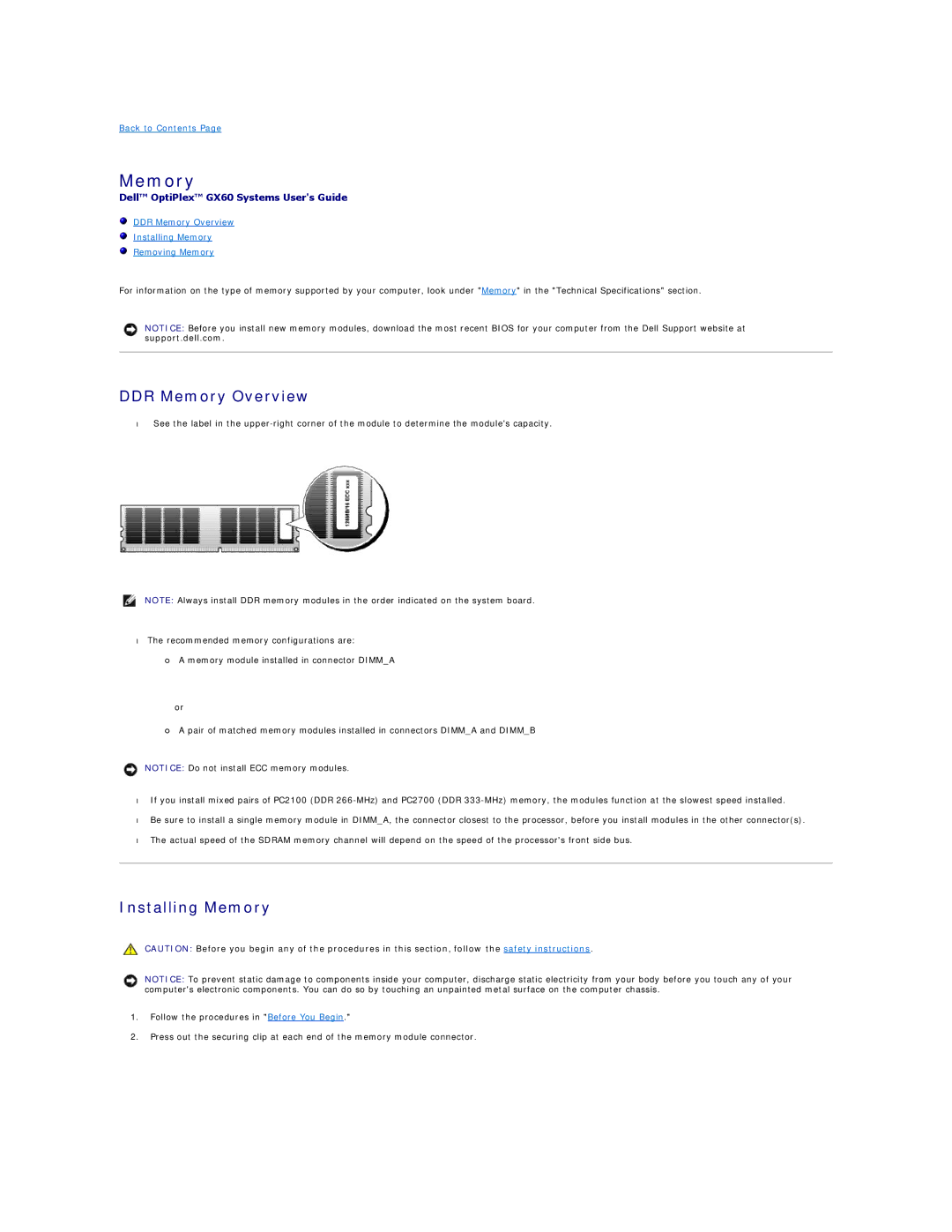 Dell GX60 manual DDR Memory Overview, Installing Memory 