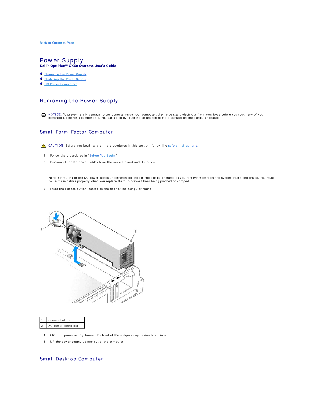 Dell GX60 manual Removing the Power Supply 