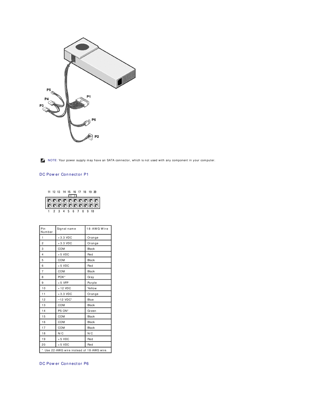 Dell GX60 manual DC Power Connector P6 