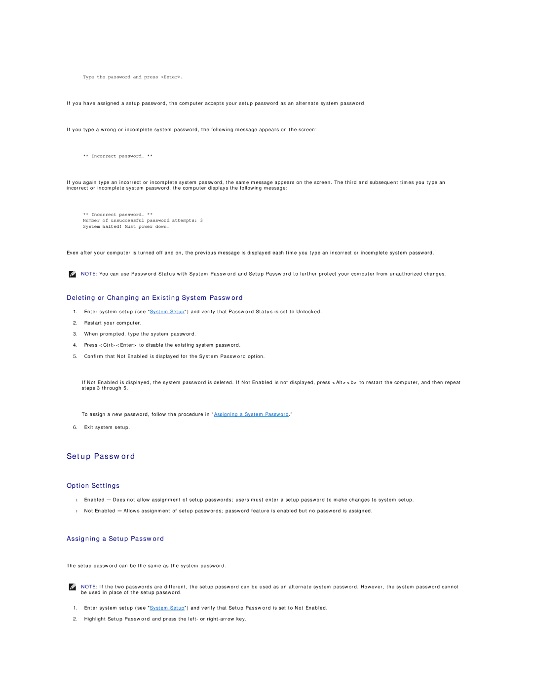 Dell GX60 manual Deleting or Changing an Existing System Password, Assigning a Setup Password 