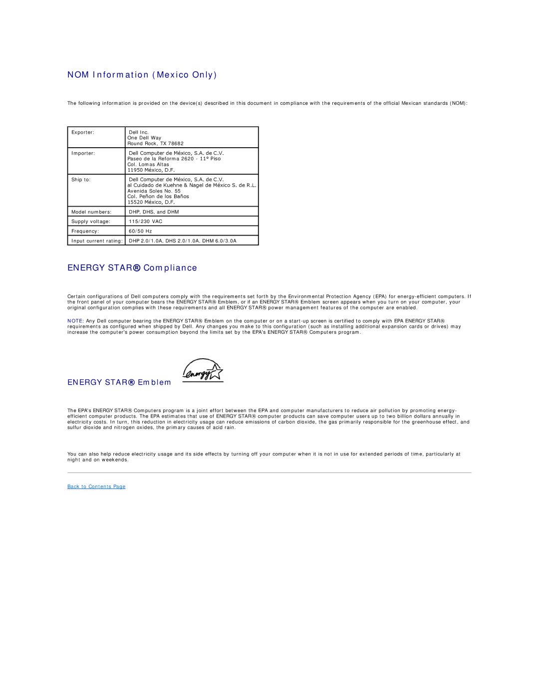 Dell GX60 manual NOM Information Mexico Only, Energy Star Compliance, Energy Star Emblem 