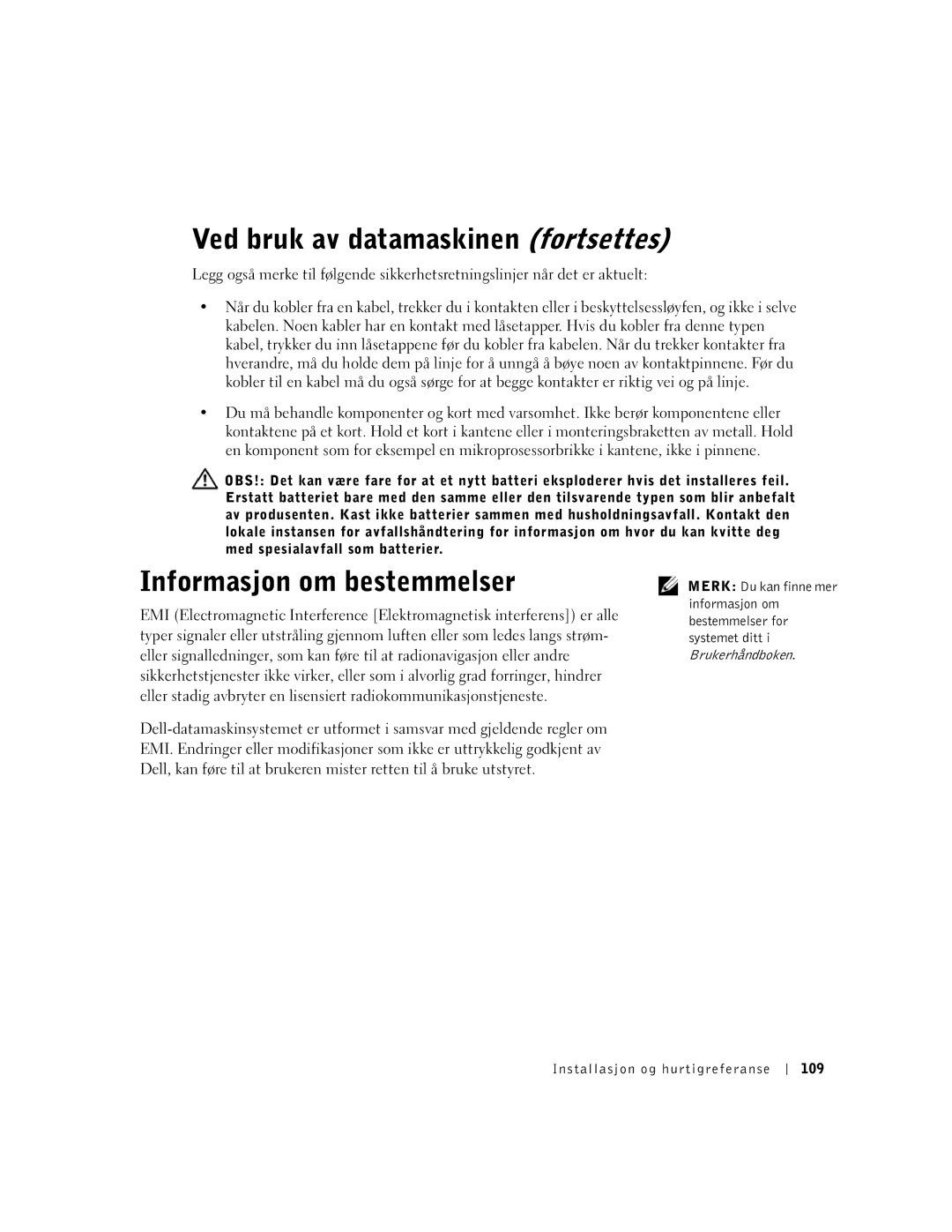 Dell GX60 manual Informasjon om bestemmelser 