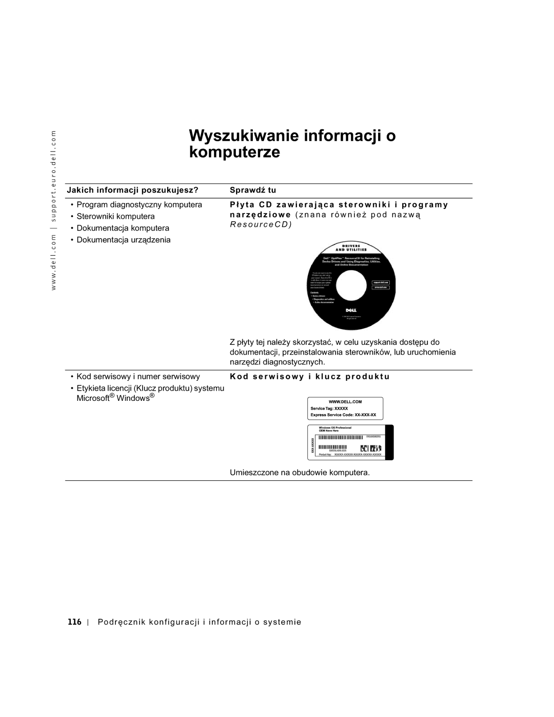 Dell GX60 manual Wyszukiwanie informacji o komputerze, R o g r a m y, Sterowniki komputera, Z w ą 