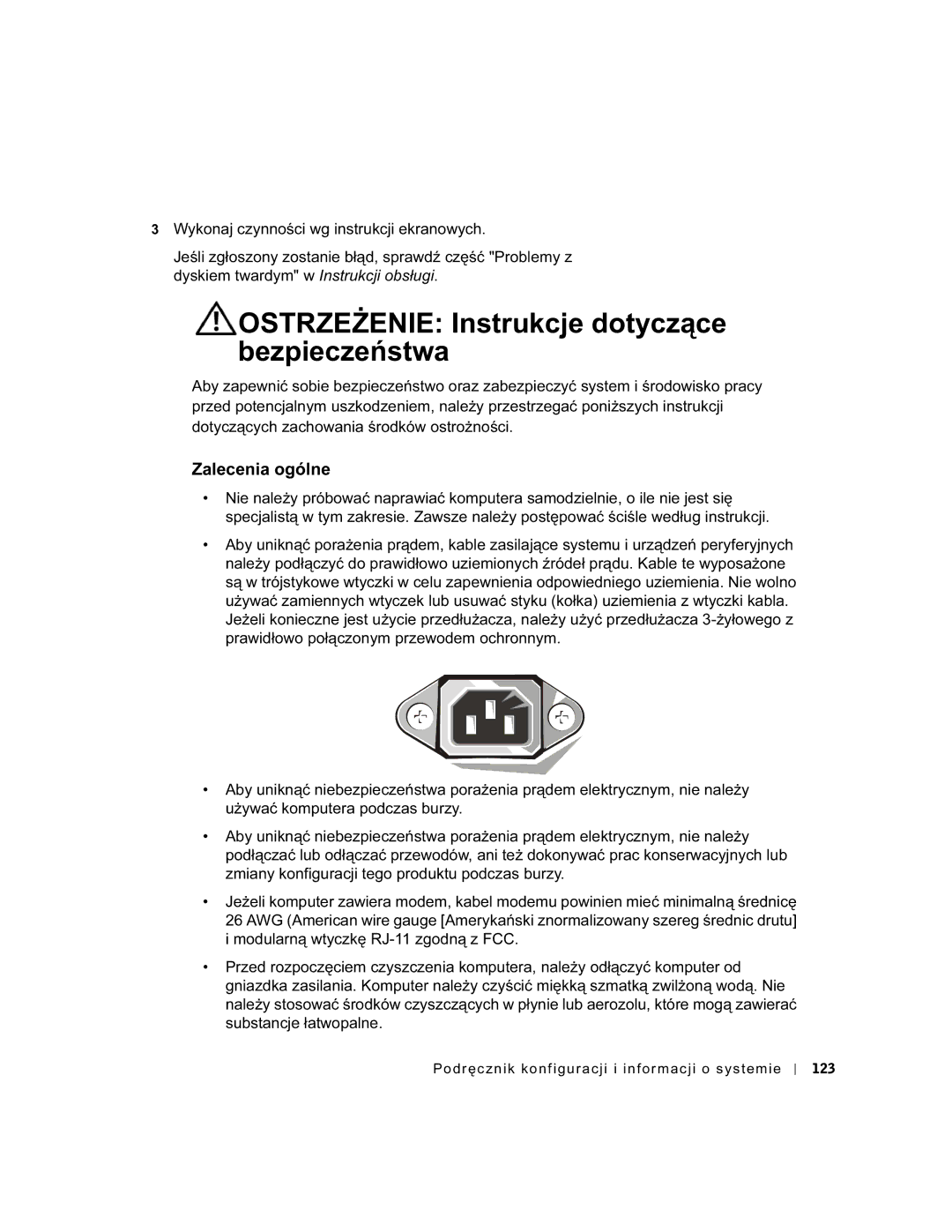 Dell GX60 manual Ostrzeżenie Instrukcje dotyczące bezpieczeństwa, Zalecenia ogólne 