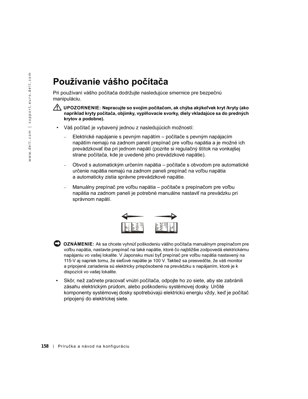 Dell GX60 manual Používanie vášho počítača, 158 