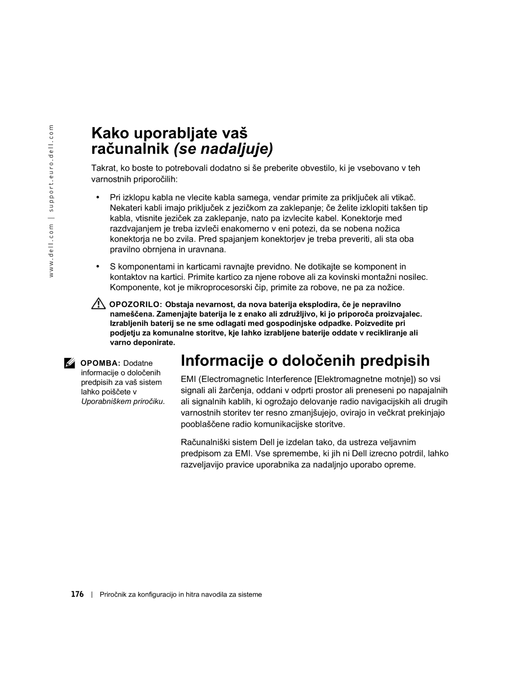 Dell GX60 manual Informacije o določenih predpisih, 176 