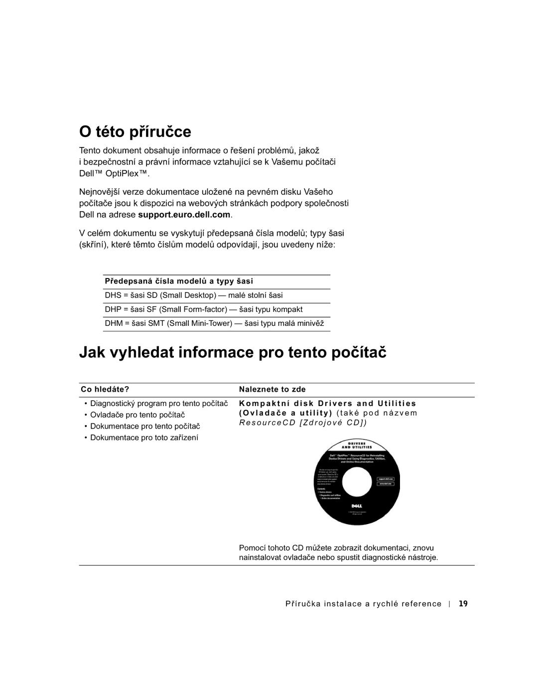 Dell GX60 manual Této příručce, Jak vyhledat informace pro tento počítač, Ovladače pro tento počítač 