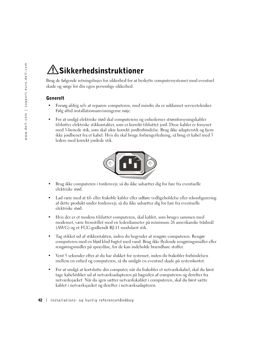 Dell GX60 manual Sikkerhedsinstruktioner, Generelt 