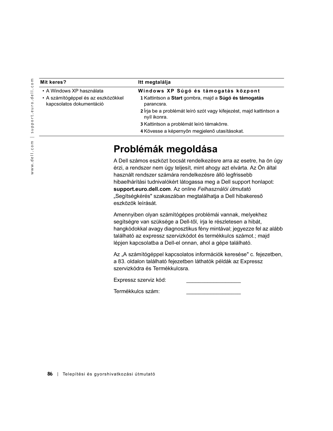 Dell GX60 manual Problémák megoldása 