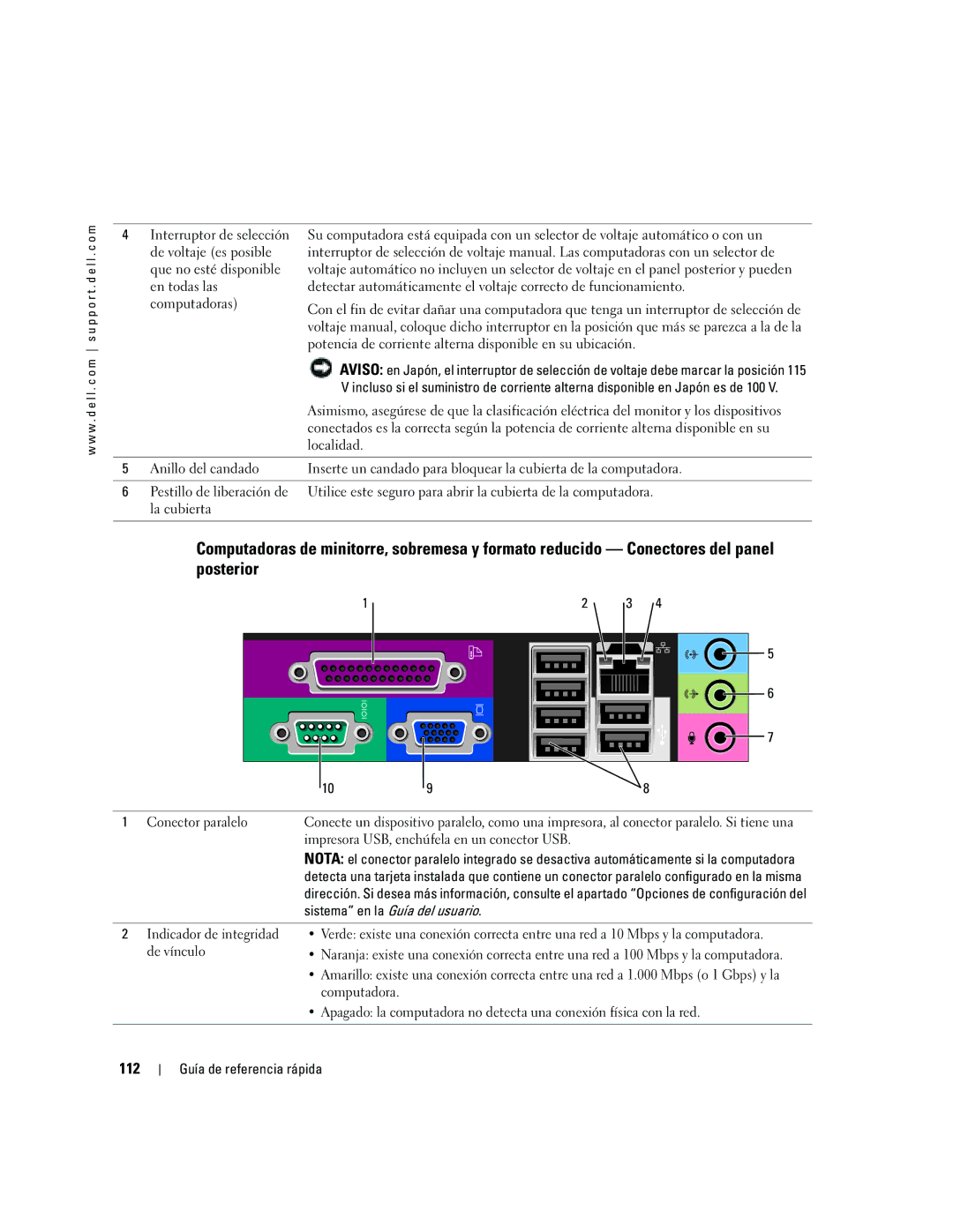 Dell GX620 manual 112, Conector paralelo, Impresora USB, enchúfela en un conector USB, De vínculo 