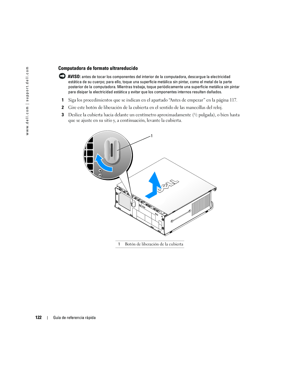 Dell GX620 manual Computadora de formato ultrareducido, 122 