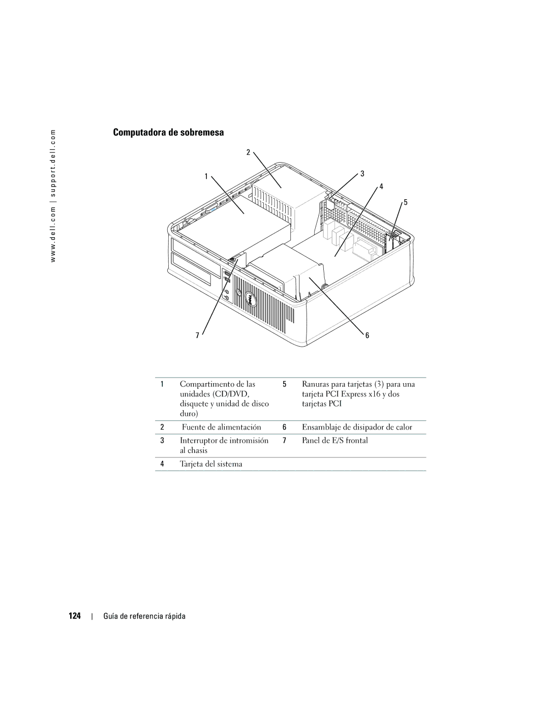 Dell GX620 manual Computadora de sobremesa, 124 