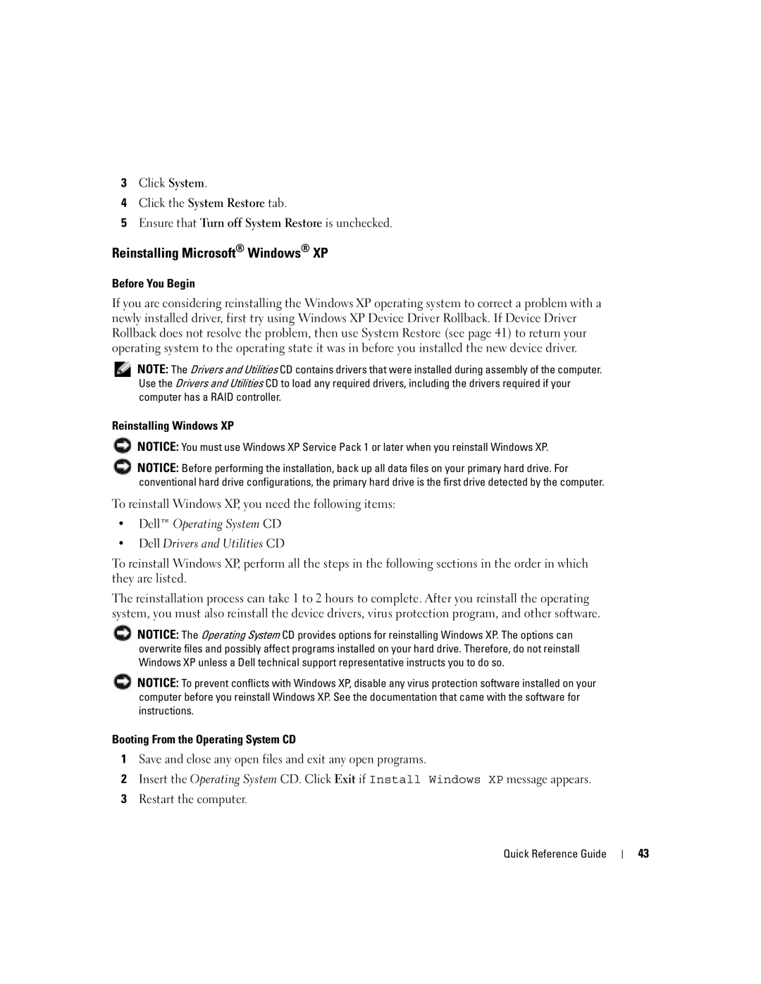 Dell GX620 manual Reinstalling Microsoft Windows XP, Before You Begin 