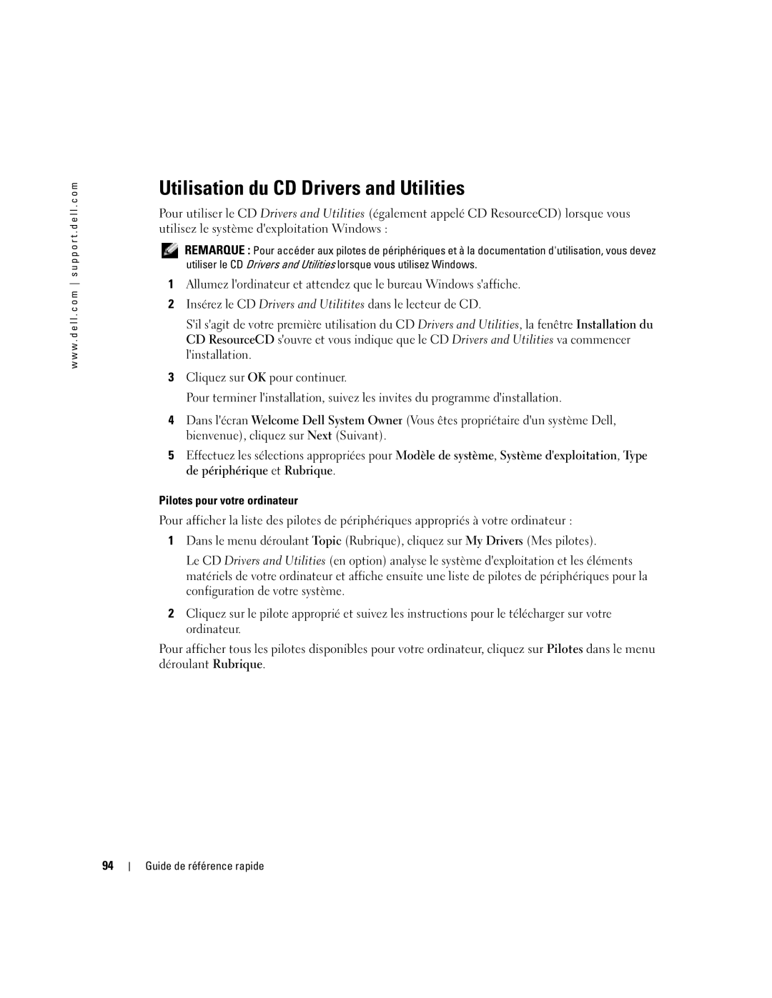 Dell GX620 manual Utilisation du CD Drivers and Utilities 