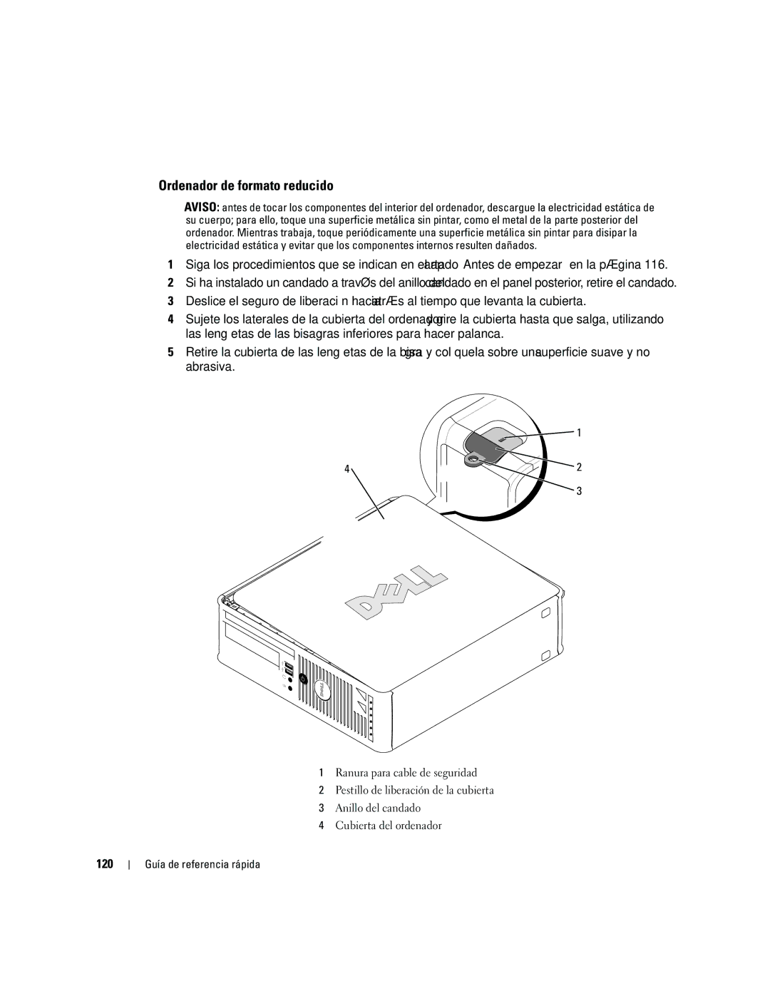 Dell GX620 manual Ordenador de formato reducido, 120 